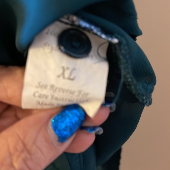 Jasmine. Semi-sheer Emerald Green Hi-Lo Blouse, see Back - Picture 5 of 6